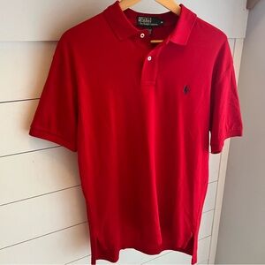 Polo Ralph Lauren Men’s Classic Red Polo Shirt Size Medium Cotton Knit Navy Pony